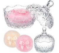 Tioncy 3 Pcs Large Body Powder Puff and Container Crystal Container Soft Washable Reusable Velour Face Body Glitter Wet Dry Makeup(Clear)