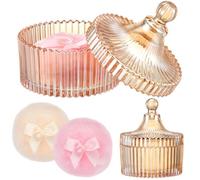 Tioncy 3 Pcs Large Body Powder Puff and Container Powder Container with Puff Crystal Case Soft Washable Reusable Velour Face Body Glitter Wet Dry Makeup(Simple,Amber)