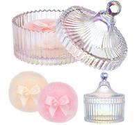 Tioncy 3 Pcs Large Body Powder Puff and Container Powder Container with Puff Crystal Case Soft Washable Reusable Velour Face Body Glitter Wet Dry Makeup(Simple,Dazzling)