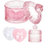 Tioncy 3 Pcs Large Body Powder Puff and Container Powder Container with Puff Powder Puff Crystal Container Soft Washable Reusable Velour Face Body Glitter Powder Puff Wet Dry Makeup(Pink, Crown)
