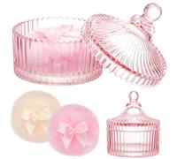 Tioncy 3 Pcs Large Body Powder Puff and Container Powder Container with Puff Powder Puff Crystal Container Soft Washable Reusable Velour Face Body Glitter Powder Puff Wet Dry Makeup(Pink, Simple)