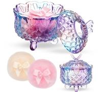 Tioncy 3 Pcs Large Body Powder Puff and Container Powder Container with Puff Powder Puff Crystal Container Soft Washable Reusable Velour Face Body Glitter Powder Puff Wet Dry Makeup(Butterfly, Purple)