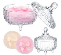 Tioncy 3 Pcs Large Body Powder Puff and Container Valentine's Day Gift Powder Container with Puff Crystal Case Soft Washable Reusable Velour Face Body Glitter Wet Dry Makeup Triangle Style (Clear)