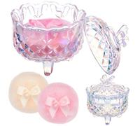 Tioncy 3 Pcs Large Body Powder Puff and Container Valentine's Day gift Powder Container with Puff Crystal Case Soft Washable Reusable Velour Face Body Glitter Wet Dry Makeup(Butterfly,Glitter)