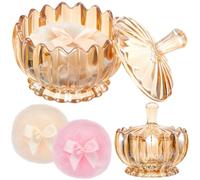 Tioncy 3 Pcs Large Body Powder Puff and Container Valentine's Day gift Powder Container with Puff Crystal Case Soft Washable Reusable Velour Face Body Glitter Wet Dry Makeup(Scalloped,Amber)