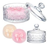 Tioncy 3 Pcs Large Body Powder Puff and Container Valentine's Day gift Powder Container with Puff Crystal Case Soft Washable Reusable Velour Face Body Glitter Wet Dry Makeup(Diamond,Clear)