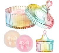 Tioncy 3 Pcs Large Body Powder Puff and Container Valentine's Day gift Powder Container with Puff Crystal Case Soft Washable Reusable Velour Face Body Glitter Wet Dry Makeup(Classic,Colorful)