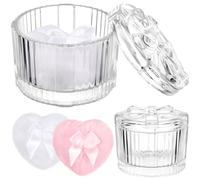 Tioncy 3 Pcs Large Body Powder Puff and Container Valentine's Day gift Powder Container with Puff Crystal Case Soft Washable Reusable Velour Face Body Glitter Wet Dry Makeup(Round Bow,Clear)