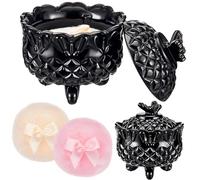 Tioncy 3 Pcs Large Body Powder Puff and Container Valentine's Day gift Powder Container with Puff Crystal Case Soft Washable Reusable Velour Face Body Glitter Wet Dry Makeup (Butterfly,Black)