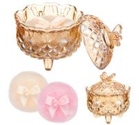 Tioncy 3 Pcs Large Body Powder Puff and Container Valentine's Day gift Powder Container with Puff Crystal Case Soft Washable Reusable Velour Face Body Glitter Wet Dry Makeup(Butterfly,Amber)