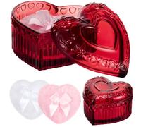 Tioncy 3 Pcs Large Body Powder Puff and Container Valentine's Day gift Powder Container with Puff Crystal Case Soft Washable Reusable Velour Face Body Glitter Wet Dry Makeup (Heart,Crimson)