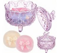 Tioncy 3 Pcs Large Body Powder Puff and Container Valentine's Day gift Powder Container with Puff Crystal Case Soft Washable Reusable Velour Face Body Glitter Wet Dry Makeup(Butterfly,Purple)