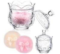 Tioncy 3 Pcs Large Body Powder Puff and Container Valentine's Day gift Powder Container with Puff Crystal Case Soft Washable Reusable Velour Face Body Glitter Wet Dry Makeup(Floral Embossed,Clear)