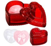 Tioncy 3 Pcs Large Body Powder Puff and Powder Container with Puff Crystal Container Soft Washable Reusable Velour Face Body Glitter Wet Dry Makeup Heart(Red)