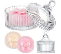 Tioncy 3 Pcs Large Body Powder Puff Dish with 3.6 Inch Large Fluffy Powder Puff, Powder Puff Crystal Container, Soft Loose Washable Reusable Velour Face Body Powder Puff Wet Dry Makeup Tool