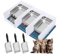 Tioncy 3 Sets Extra Large Stainless Steel Cat Litter Box 23.6 x 15.7 x 8 Inch Litter Box Include Metal Trash Pan Litter Mats Splash Guard High Sided Odor Control Litter Tray for Kitty Pets (8'' High)