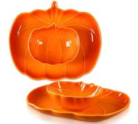 Tioncy 4 Pcs 9 Inch Pumpkin Shaped Plates and 5 Inch Fall Ceramic Bowls Set Thanksgiving Ceramic Pumpkin Tableware Fall Harvest Table Decoration for Thanksgiving Halloween Autumn Kitchen Party