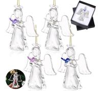 Tioncy 4 Pcs Crystal Angel Ornaments Hanging Clear Angel Pendant with Butterflies Mini Crystal Ornaments for Christmas Tree Religious Christmas Keepsakes for Xmas Tree Home Car Decor