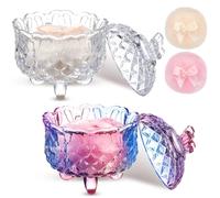 Tioncy 4 Pcs Large Body Powder Puff and Container Extra Large Body Powder Puff Dish Soft Washable Reusable Fluffy Makeup Sponge Wet Dry(Butterfly,Purple and Clear)