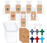 Tioncy 40 Sets Pocket Hug Token Bulk Greeting Cards with Cross Crystal Stones Religious Keepsake Exchange Bookmarks for Friends Family Distance Social Relationship Gift(Elegant Style,Novelty Color)