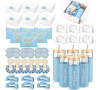 Tioncy 42 Pcs Bridesmaid Proposal Gifts Bridal Shower Wedding Gift Box Makeup Bags Invited Cards Tumblers with Lids and Straw Scrunchies Eye Mask Hair Clips for Maid of Honor (Blue)