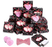 Tioncy 48 Pcs Valentines Cookie Boxes with Window Small Pink Bakery Boxes 4.3x4.3x1.2 Inch Dessert Containers with Heart Cards and Rope for Candy Muffin Homemade Soap Valentine Party Gift(Love)