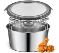 Tioncy 8.66 Inch x 4.72 Inch Stainless Steel Batter Bowl, Breader Shaker Bowl with Lid, Breading Shaker Container for Coating Foods Like Fried Fish, Chicken, Onion Rings, Chicken Wings and Fried Food