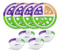 Tioncy 8 Pcs Bariatric Portion Control Set with 4 Bariatric Plates 4 Portion Control Bowls for Adults Diet Balanced Eating Weight Loss Serving Plans(Classic)