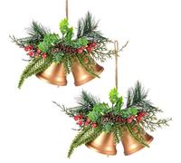 Tioncy Christmas Bell Hanging Ornaments Christmas Hanging Bell Xmas Hanging Decorative Bells with Pine Needles and Berries for Christmas Wreath Tree Door Wall Decorations(Vintage Gold,2 Pcs)