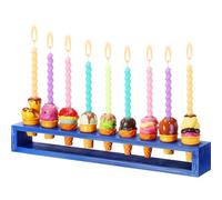 Tioncy DIY Hand Painted Resin Hanukkah Menorah Children's Ice Cream Donuts Painted Chanukah Vibrant Colors Hanukah Candles Kids Gift(Ice Cream Menorah)