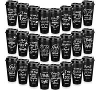 Tioncy Reusable Christian Gifts for Women Men Bible Verse Plastic Tumblers with Lids 16 oz Inspirational Religious Coffee Cups Christian Gifts for Church(48 Pcs,Black)