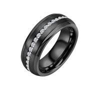 Tioneer 8mm Mens Wedding Band Tungsten Carbide Rings for Men Promise Pinky Eternity Ring with Cubic Zirconia Size 8-14, 7 UK, Tungsten Carbide, No Gemstone