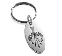 Tioneer Stainless Steel Artemis Greek Goddess of Moon Symbol Engraved Small Oval Charm Keychain Keyring