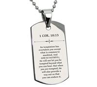 Tioneer Stainless Steel God is Faithful 1 Corinthians 10:13 Dog Tag Pendant Necklace, Stainless Steel