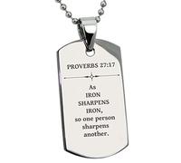 Tioneer Stainless Steel Iron Sharpens Iron Proverbs 27:17 Dog Tag Pendant Necklace, Stainless Steel