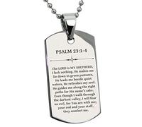 Tioneer Stainless Steel The Lord is My Shepherd Psalm 23:1-4 Dog Tag Pendant Necklace, Stainless Steel
