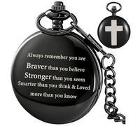 Tiong Bible Verse Pocket Watch Vintage Cross Pattern Quartz with Engraved Inspirational Content Pocket Watches with Chain for Christmas Graduation Birthday Father's Day