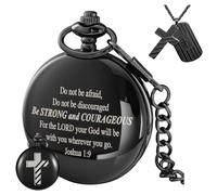 Tiong Bible Verse Pocket Watch Vintage Quartz Pocket Watches Cross American Flag Pattern with Chain Christmas Graduation Birthday Gifts Father's Day, CF1111