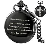 Tiong Bible Verse Pocket Watch Vintage Quartz Pocket Watches Cross American Flag Pattern with Chain Christmas Graduation Birthday Gifts Father's Day, CF1102