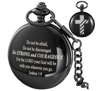Tiong Bible Verse Pocket Watch Vintage Quartz Pocket Watches Cross American Flag Pattern with Chain Christmas Graduation Birthday Gifts Father's Day, CF1101