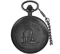 Tiong Black Engraved Pocket Watch to My Son Pocket Watch Vintage Quartz Engraved Men's Pocket Watches with Necklace Chain