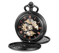 Tiong Black Gear Double Cover Men's Mechanical Pocket Watch - Roman Dial Chain, Boxed