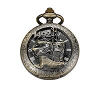 Tiong Black Hollowed Out 1942 Pattern Design Mechanical Pocket Watch, Men's Mechanical Movement Roman Numeral Dial Single Opening Pocket Watch, PWM20, fashion