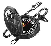 Tiong Black Hollowed Out Double Deer Quartz Men's Pocket Watch,Luminous Arabic Numerals Black Dial Pocket Watch with Chain