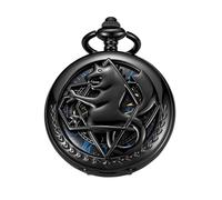 Tiong Black Hollowed Out Seahorse Pattern Design Mechanical Pocket Watch, Men's Mechanical Movement Roman Numeral Dial Double Opening Pocket Watch, PWM15, fashion