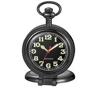 Tiong Black Stainless Steel Single Open Men's Mechanical Pocket Watch,Arabic Numerals Digital Dial Mechanical Pocket Watch for Men-Black