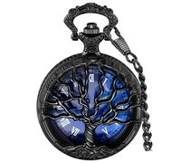 Tiong Black Tree of Life Pocket Watch Forever in My Heart Blue Star Steampunk Men's Pocket Watches with Chain
