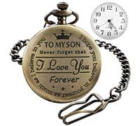 Tiong Bronze Engraved Pocket Watches to My Son I Love You Forever Quartz Watch Fob Clip Chains-Bronze