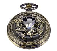 Tiong Bronze Mechanical Pocket Watch Manipulator Winding Pocket Watches Gift, Roman Numerals Mechanical Pocket Watches for Men