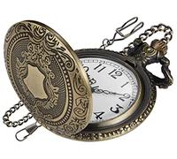 Tiong Bronze Shield Men's Pocket Watch, Arabic Numeral Digital Scale Quartz Pocket Watch, Men's Quartz Pocket Watches with Chain
